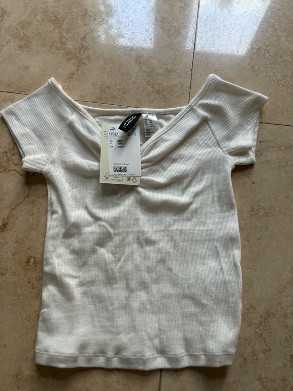 H&M Ribbed Off-Shoulder Cream Crop Top